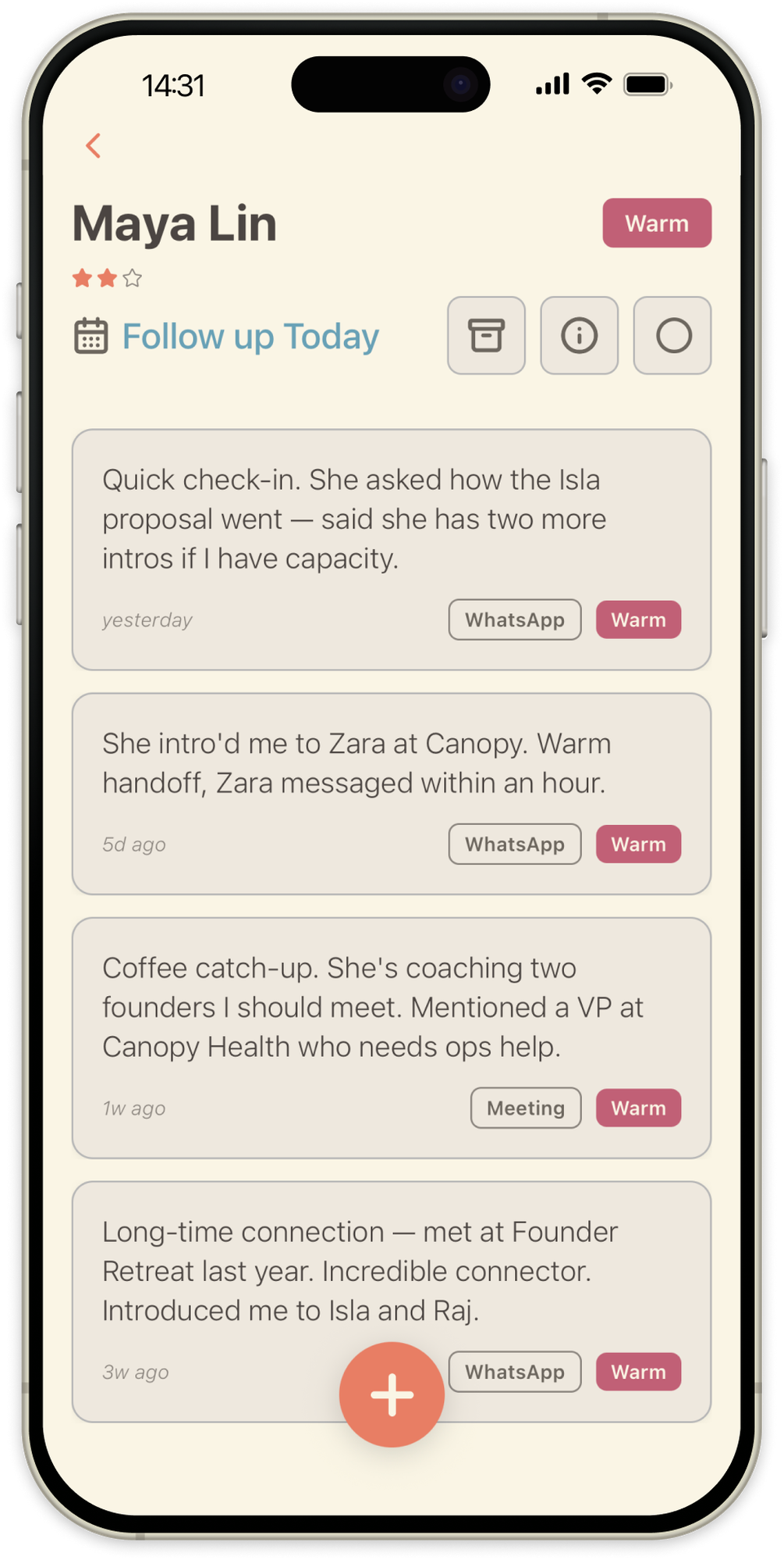 OpenLoop contact detail showing conversation timeline